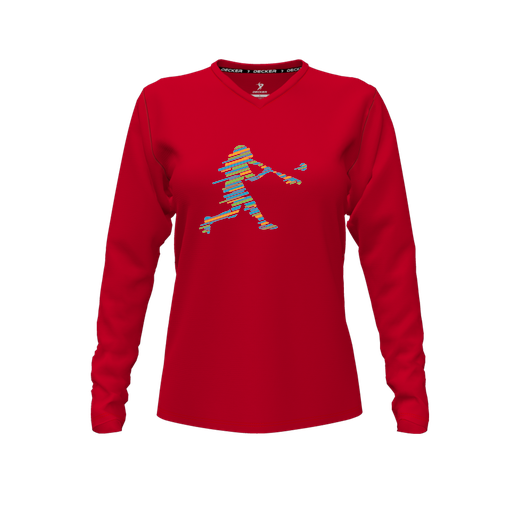 [FTLVCFRD-FYXS-LOGO1] Decker Comfort T-Shirt (Female Youth XS, Red, V Neck, Logo 1, Long Sleeve)