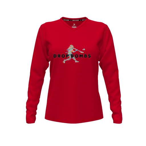 [CUS-DFW-TEES-CMF-VNK-LSL-RED-FYXS-LOGO3] Decker Comfort T-Shirt (Female Youth XS, Red, V Neck, Logo 3, Long Sleeve)