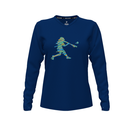 [FTLVPTNV-FYXS-LOGO1] Decker Performance T-Shirt (Female Youth XS, Navy, V Neck, Logo 1, Long Sleeve)