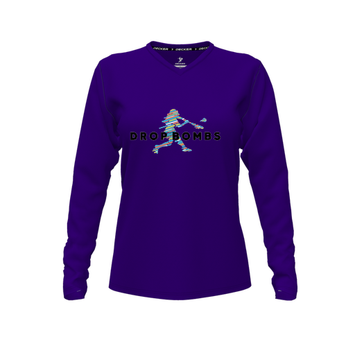 [FTLVPTPP-FYXS-LOGO3] Decker Performance T-Shirt (Female Youth XS, Purple, V Neck, Logo 3, Long Sleeve)